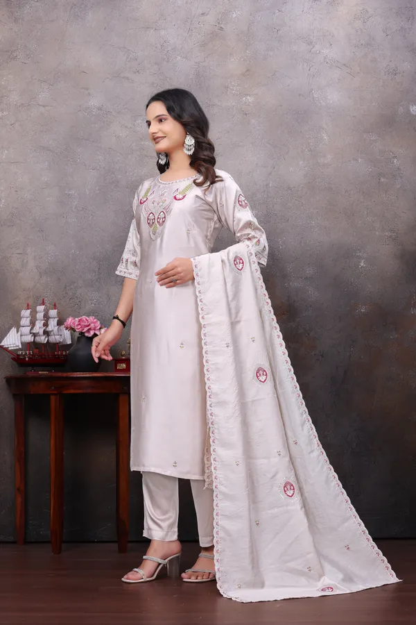 White_Gaji_Silk_Straight_Kurta_Set_For_Women