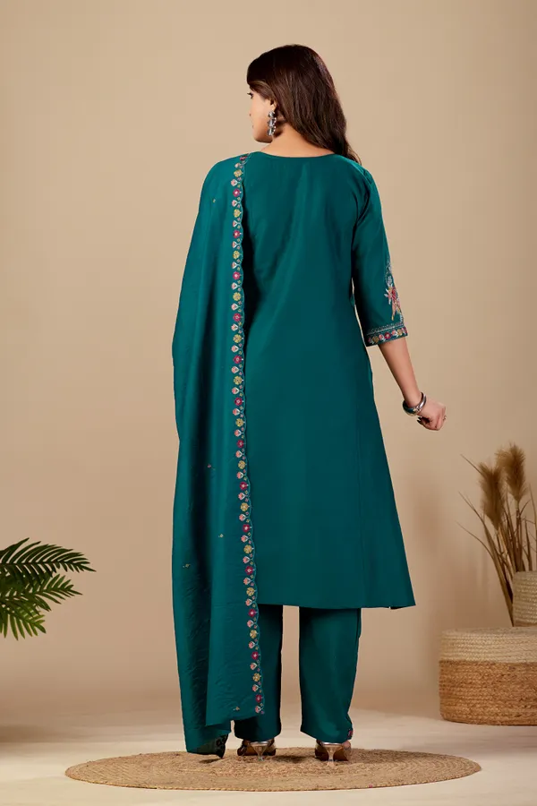 Teal_Cambric_Cotton_Straight_Kurta_Set_For_Women