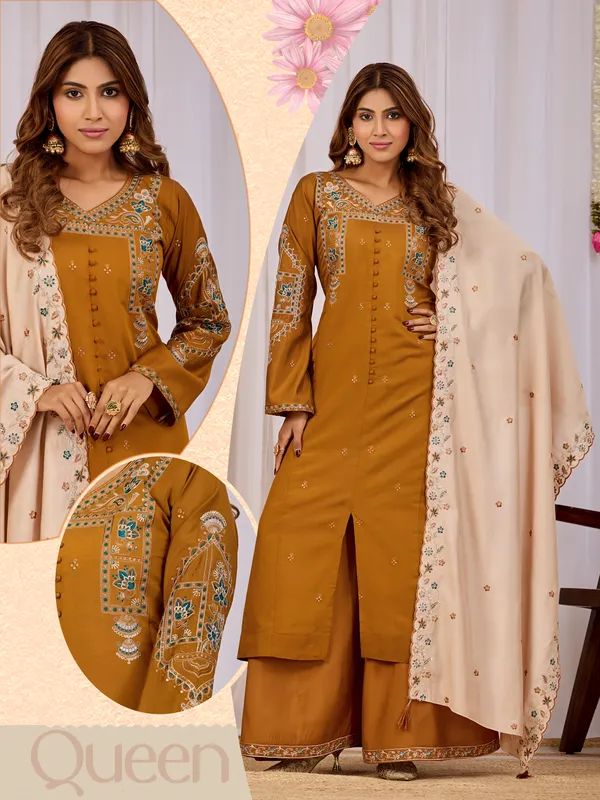 Mustard_Two_Tone_Roman_Silk_Straight_Kurta_Set_For_Women