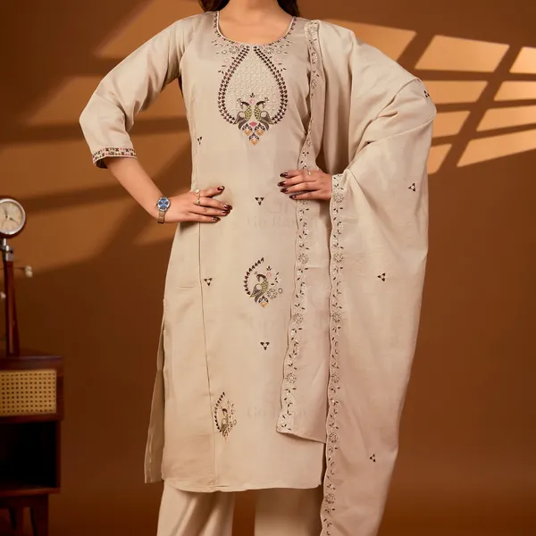 Beige_Roman_Silk_Kurta_Set_With_Dupatta_For_Women