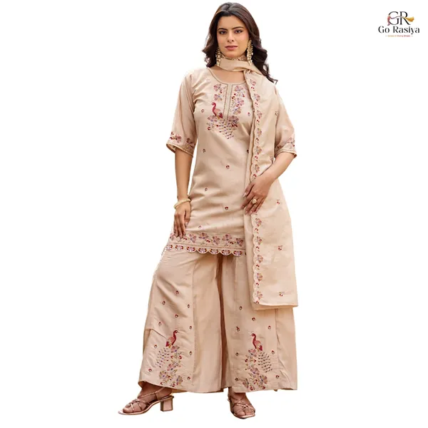 Beige_Roman_Silk_Kurta_Set_For_Women