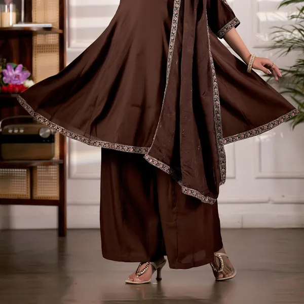 Brown_Roman_Silk_Kurta_Set_For_Women