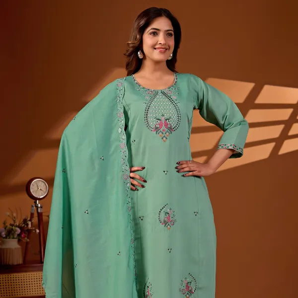 Green_Roman_Silk_Straight_Kurta_Set_For_Women