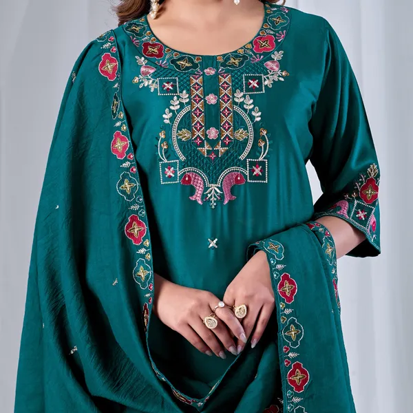 Teal_Gaji_Cotton_Straight_Kurta_Set_For_Women