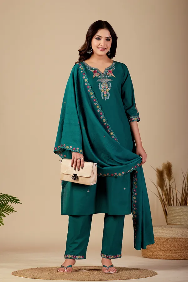 Teal_Cambric_Cotton_Straight_Kurta_Set_For_Women