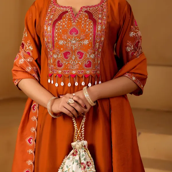 Orange_Two_Tone_Roman_Flared_Kurta_Set_For_Women