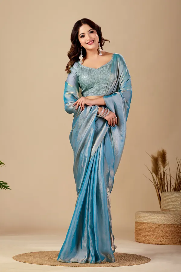 Blue_Fancy_Satin_Saree_With_Blouse_For_Women
