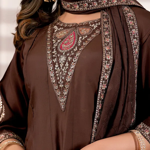 Brown_Roman_Silk_Kurta_Set_For_Women