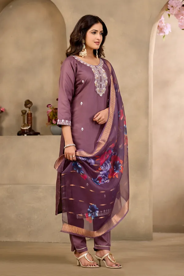 Purple_Rayon_Jacquard_Kurta_Set_For_Women