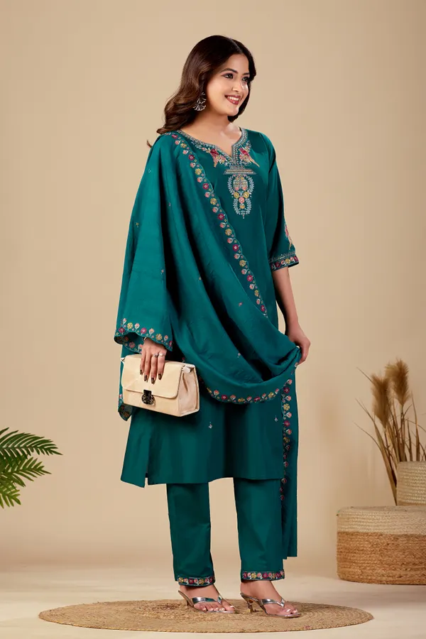 Teal_Cambric_Cotton_Straight_Kurta_Set_For_Women