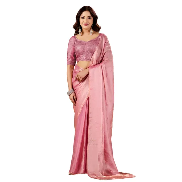 Pink_Fancy_Satin_Saree_With_Blouse_For_Women