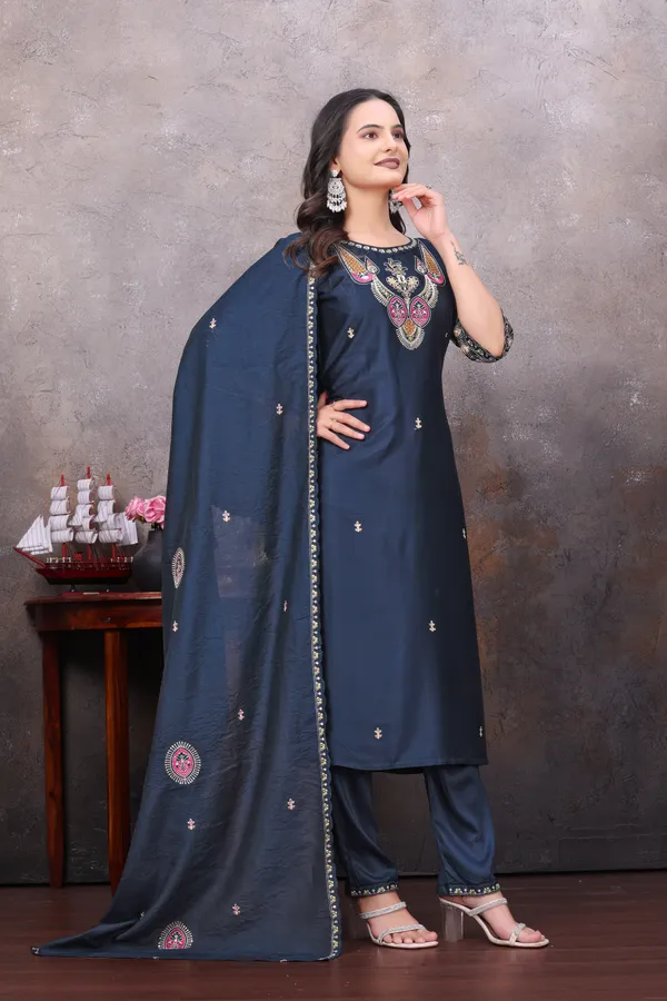Navy_Gaji_Silk_Kurta_Set_For_Women