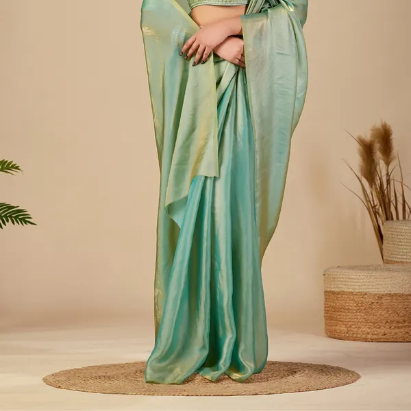 Mint_Green_Fancy_Satin_Saree_With_Blouse_For_Women