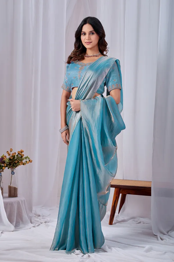 Blue_Fancy_Satin_Saree_With_Blouse_For_Women