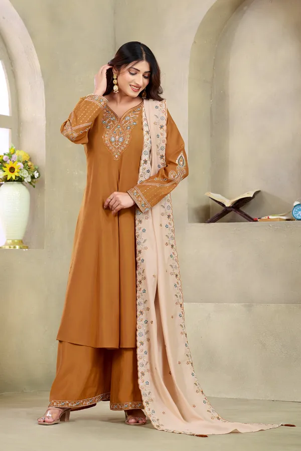 Brown_Roman_Silk_Straight_Suit_Set_For_Women