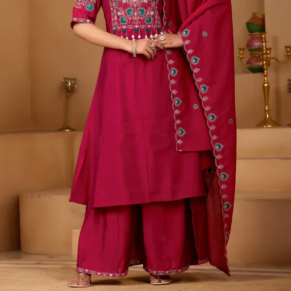 Magenta_Two_Tone_Roman_Kurta_Set_For_Women