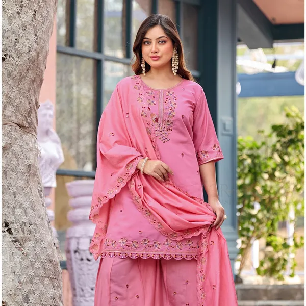 Pink_Roman_Silk_Straight_Kurta_Set_For_Women