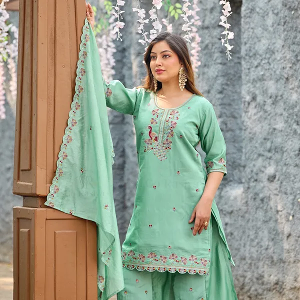 Green_Roman_Silk_Straight_Kurta_Set_For_Women