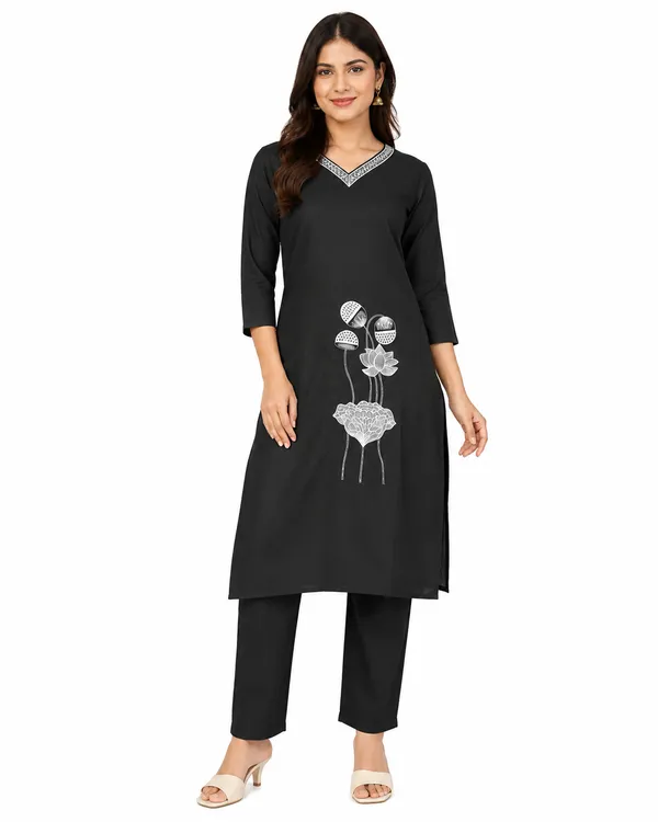 Black_Dabu_Cotton_Kurta_Pant_Set_For_Women