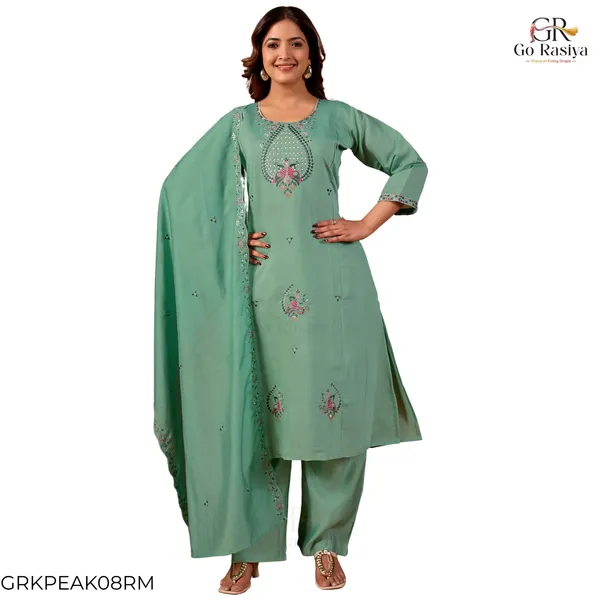 Green_Roman_Silk_Straight_Kurta_Set_For_Women