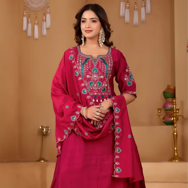 Magenta_Two_Tone_Roman_Kurta_Set_For_Women