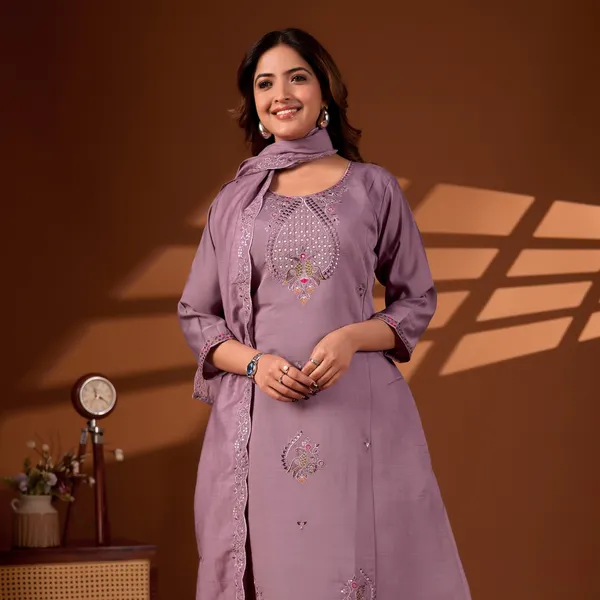 Mauve_Roman_Silk_Straight_Kurta_Set_For_Women