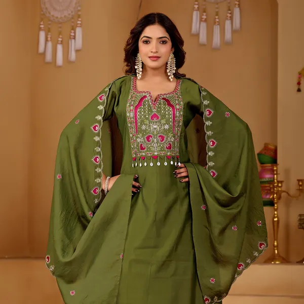 Olive_Green_Two_Tone_Roman_Kurta_Set_For_Women