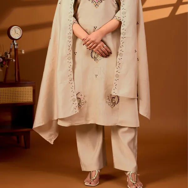 Beige_Roman_Silk_Kurta_Set_With_Dupatta_For_Women