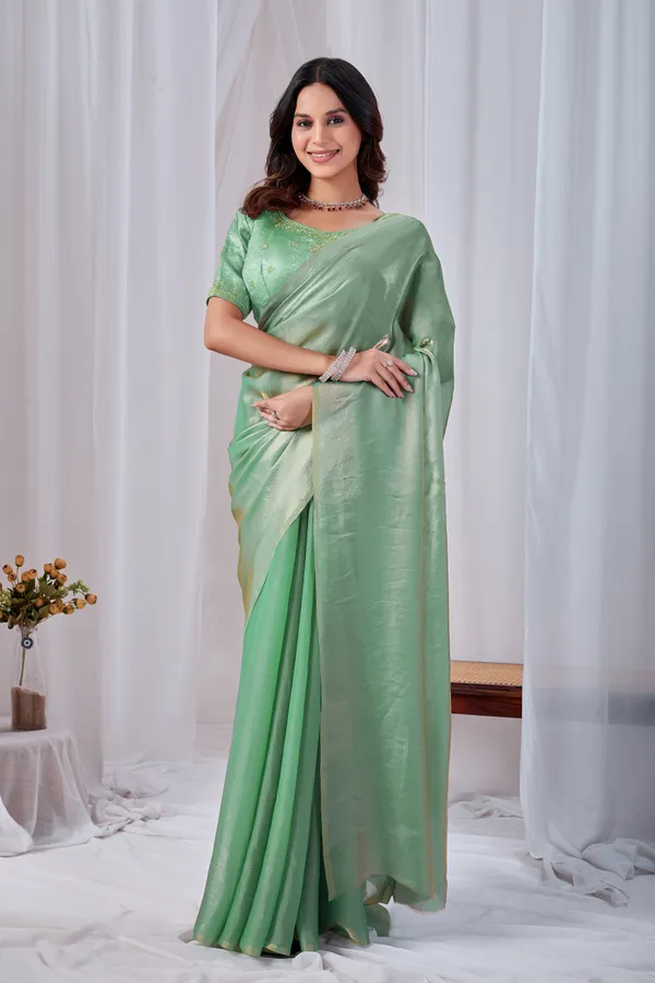 Green_Fancy_Satin_Saree_With_Blouse_For_Women