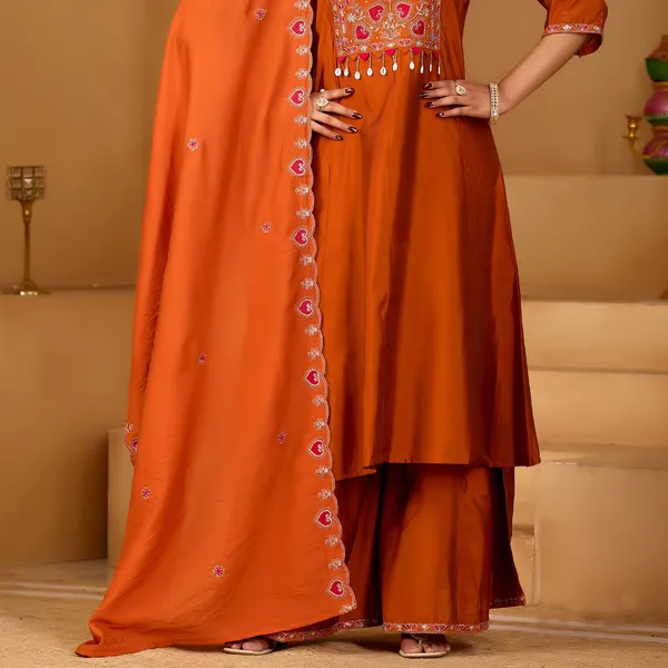 Orange_Two_Tone_Roman_Flared_Kurta_Set_For_Women
