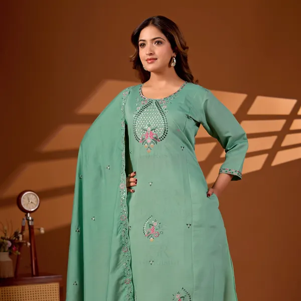 Green_Roman_Silk_Straight_Kurta_Set_For_Women