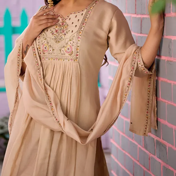 Beige_Mal_Chanderi_Anarkali_Kurta_Set_For_Women