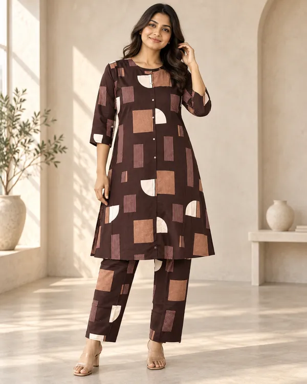 Brown_Heavy_Rayon_Straight_Kurta_Set_For_Women