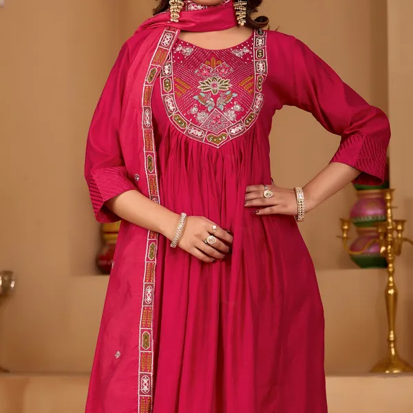 Magenta_Roman_Silk_Kurta_Palazzo_Set_For_Women