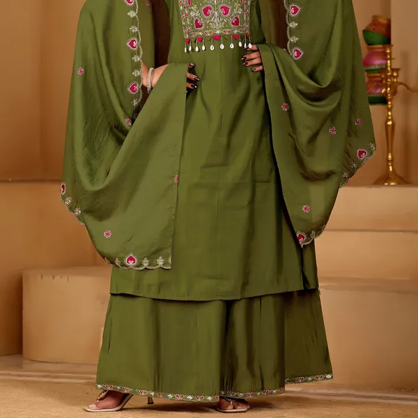 Olive_Green_Two_Tone_Roman_Kurta_Set_For_Women