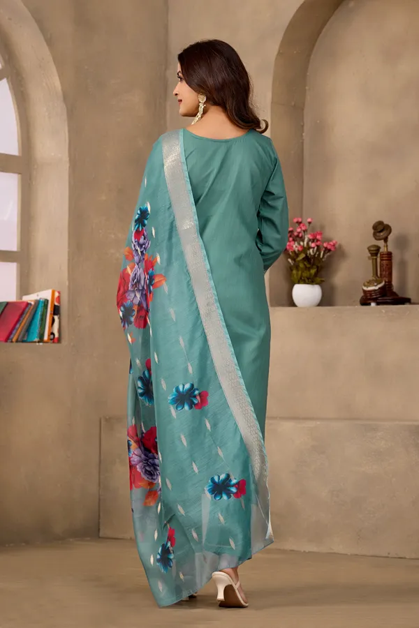 Teal_Rayon_Jacquard_Straight_Kurta_Set_For_Women