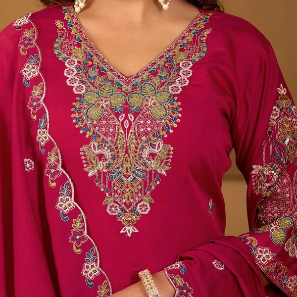 Magenta_Roman_Silk_Straight_Kurta_Set_For_Women