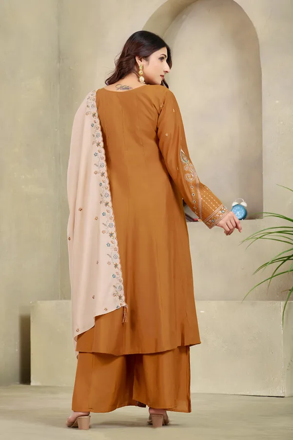 Brown_Roman_Silk_Straight_Suit_Set_For_Women