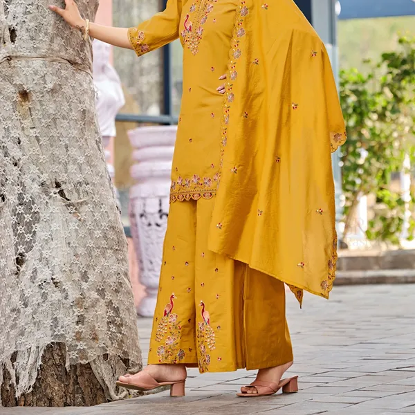Mustard_Roman_Silk_Straight_Kurta_Set_For_Women