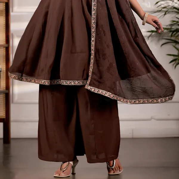 Brown_Roman_Silk_Kurta_Set_For_Women