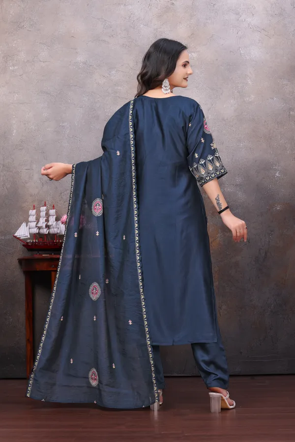 Navy_Gaji_Silk_Kurta_Set_For_Women