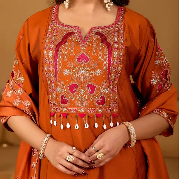 Orange_Two_Tone_Roman_Flared_Kurta_Set_For_Women