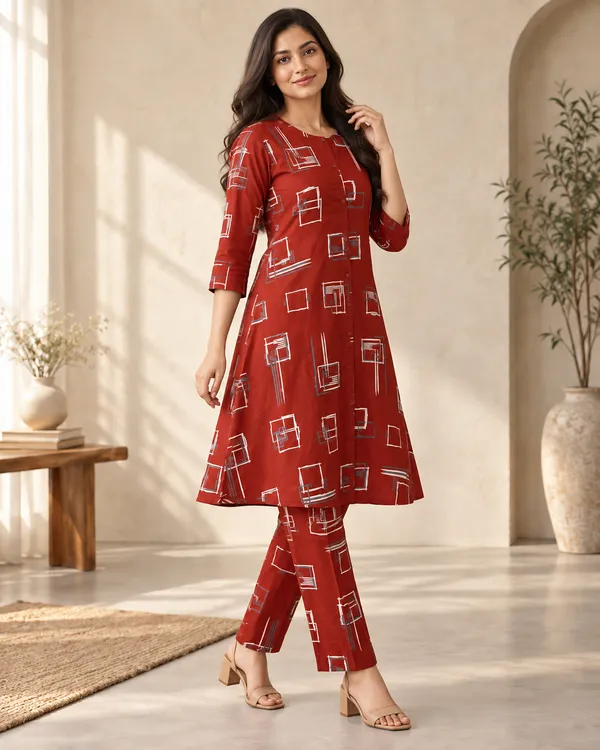 Maroon_Heavy_Rayon_Kurta_Pant_Set_For_Women