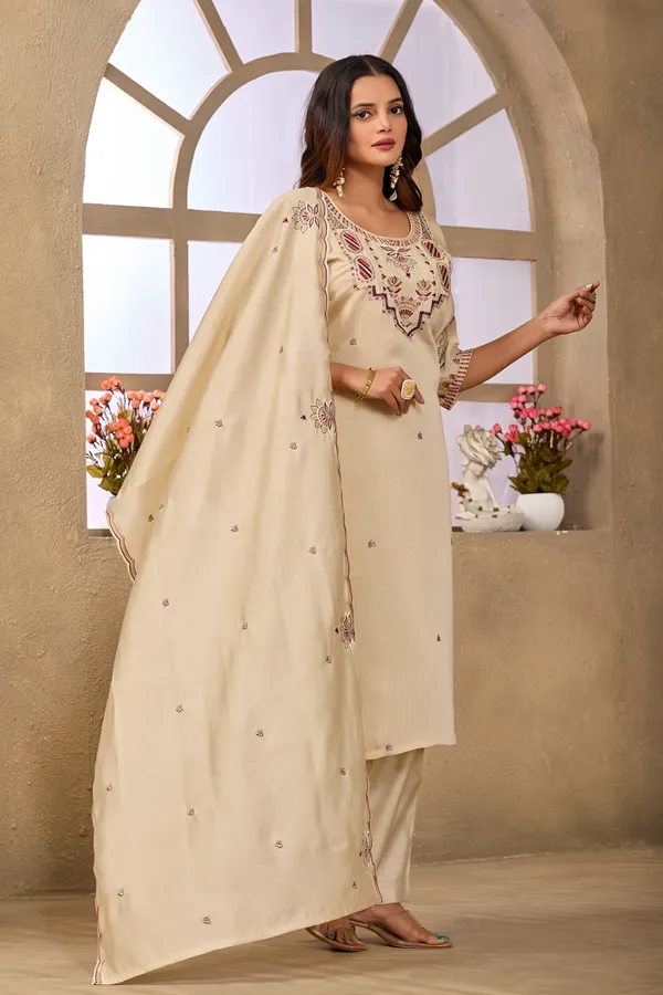 Beige_Roman_Fancy_Lining_Straight_Kurta_Set_For_Women