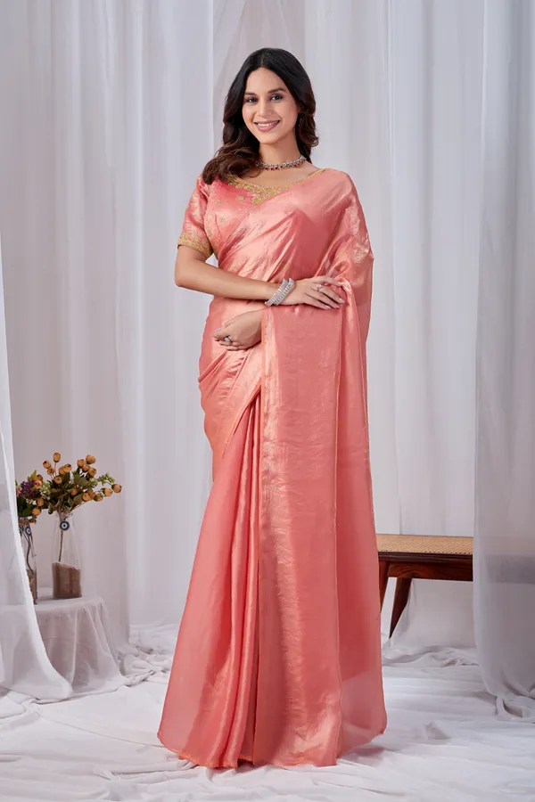 Peach_Fancy_Satin_Saree_With_Blouse_For_Women