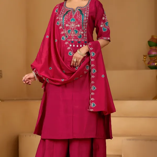 Magenta_Two_Tone_Roman_Kurta_Set_For_Women
