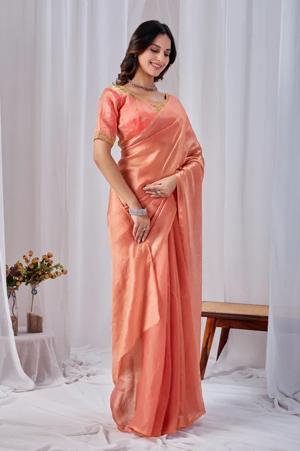 Peach_Fancy_Satin_Saree_With_Blouse_For_Women