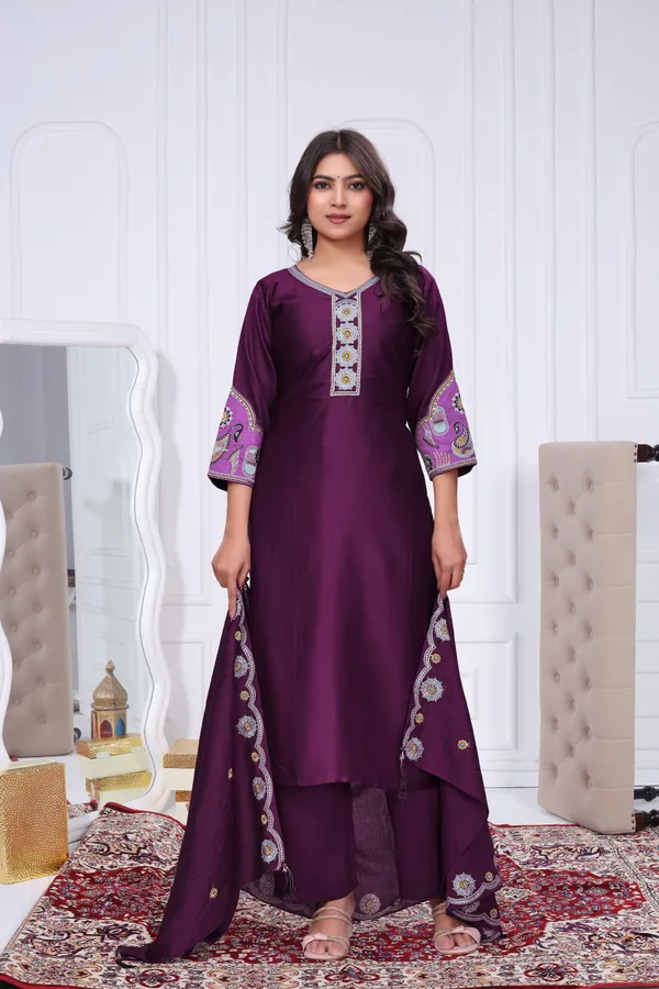 Purple_Gaji_Silk_Straight_Kurta_Set_For_Women