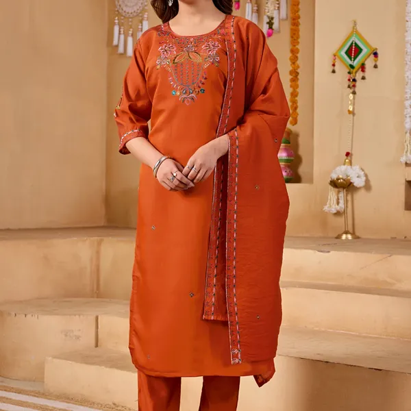 Orange_Two_Tone_Roman_Straight_Kurta_Set_For_Women