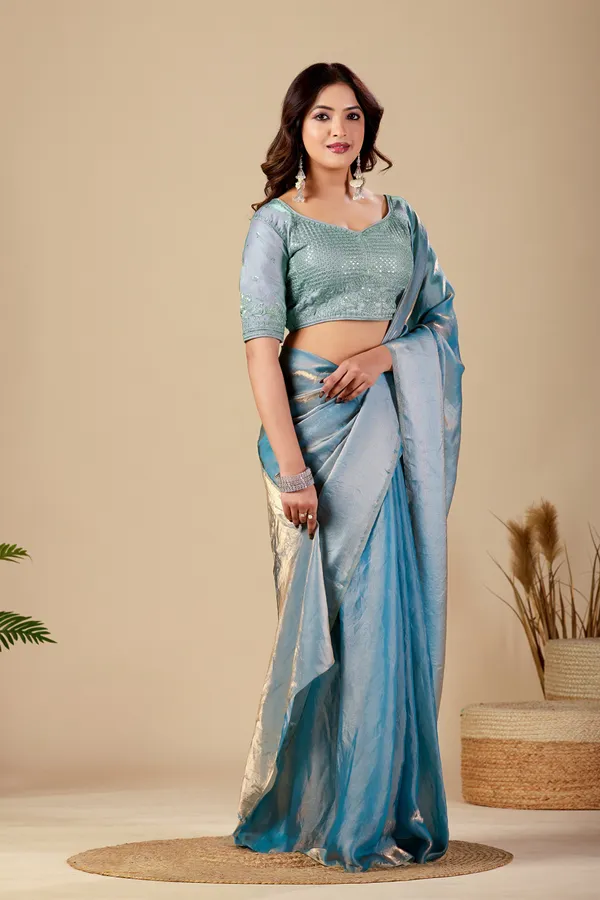 Blue_Fancy_Satin_Saree_With_Blouse_For_Women